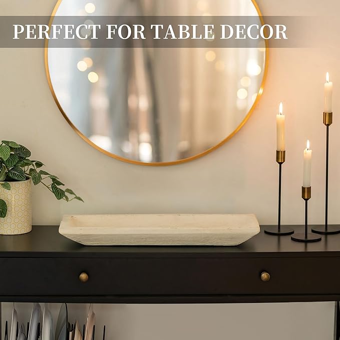 Hanobe Decorative Wood Dough Bowl: Large Long Wooden Bowl for Entry Way Table Home Decor - Coffee Table Decor for Living Room - Dining Table Centerpiece Decor