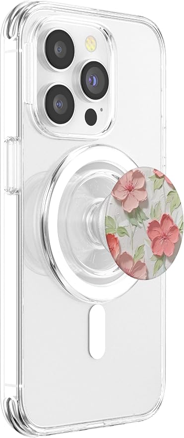 Pink Flowers & Green Leaves Pastel Art PopSockets PopWallet for MagSafe