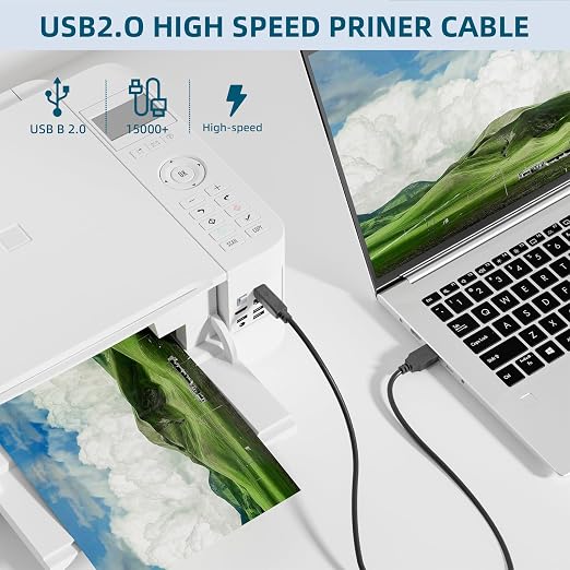 USB 2.0 Printer Cable 20 FTUSB 2.0 A to B Connector High - Speed Data Transfer for Printers & Scanners Compatible with HP Canon Epson Brother and More Black 20FT