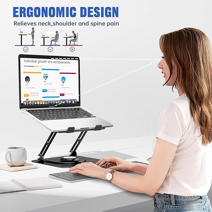 Laptop Stand for Desk, Adjustable Computer Stand with 360° Rotating Base, Ergonomic Laptop Riser for Collaborative Work, Foldable & Portable Laptop Stand, fits for All 10-16" Laptops (Black)