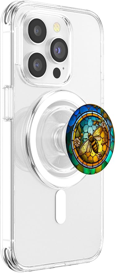 Colorful Bee Honeycomb Flowers Stained Glass Bumble Bees PopSockets Adhesive PopGrip