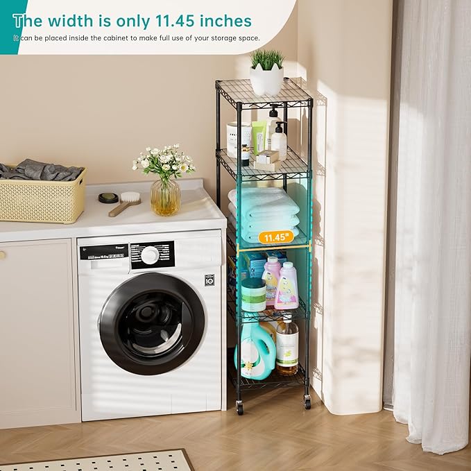 SINGAYE Shelf Closet Wire Shelving:Adjustable Metal Unit for Laundry Room Organization Bathroom Kitchen Home Storage with Wheels Small Pantry Rack Shelves