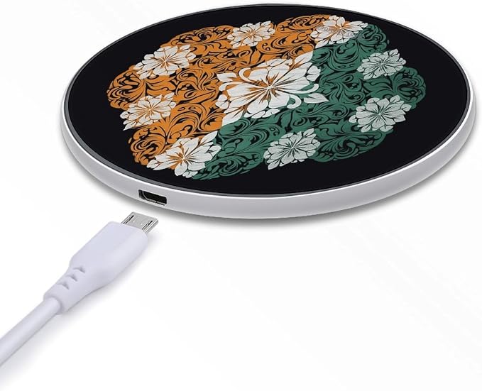 Pattern on Black Background Wireless Charger Portable 10W Fast Wireless Charging Pad Compatible with Phone Ultra-Thin Charging Station Lightweight Charger Mat for Travel Home Office Desk
