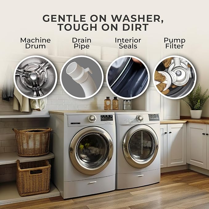 Washing Machine Cleaner Tablets – Deep Clean Washer Descale, Laundry Tub Cleaning Solution, Smell Fresh, Eliminates Buildup & Dirt, For Front & Top Load Washers, Easy-to-Use Tablets, 6 Pack