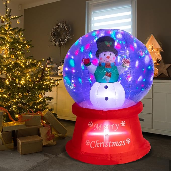 VCUTEKA Christmas Inflatables Outdoor Decorations - 5FT Inflatable Ball with Christmas Snowman Blow Up Built-in Colorful LED Lights for Holiday Yard Garden Lawn Xmas Decor
