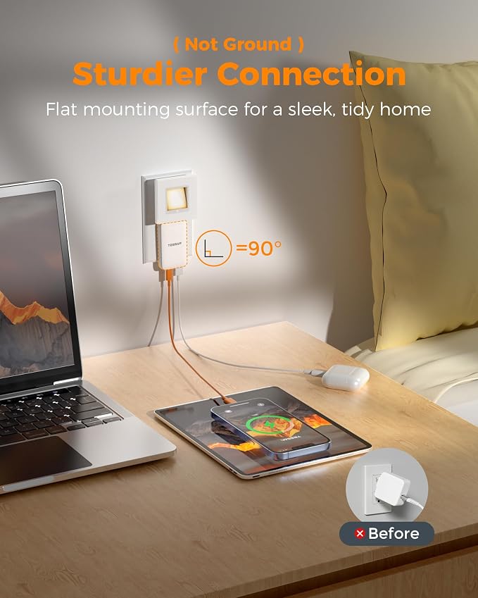 USB C Wall Charger Block PD 65W TESSAN Flat Fast Phone Charger Foldable | 2 USB C GaN Type C Fast Charging Block 0.58'' Ultra Slim Charger for iPhone 17/16/15 Series Samsung Galaxy Models Travel