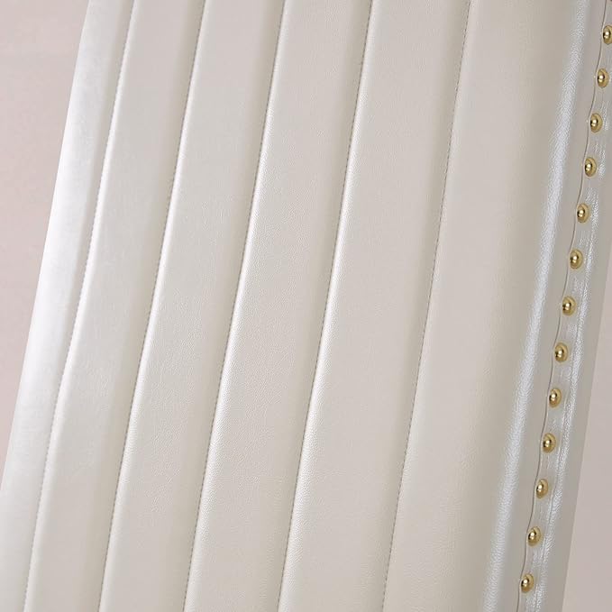 AUZ White Leather Dining Chairs Set of 6, Luxury White and Gold Upholstered Dining Room Chairs with Nailhead Trim, Modern Dining Chair with Polished Gold Metal Legs