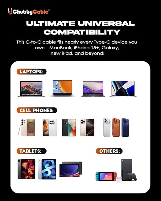 chubbycable for iPhone 17 240W Anodizing Fast Charging USB C Cable Silicone Durable Data Transfer Cable Black Type-C to Type-C 3.3FT