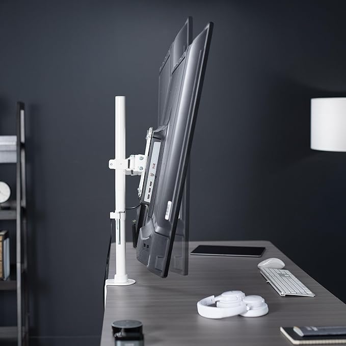 VIVO Ultra Wide TV Desk Mount for up to 55 inch Screens Weighing 66 lbs, Full Motion Height Adjustable Single Television Stand, White, STAND-V155CW