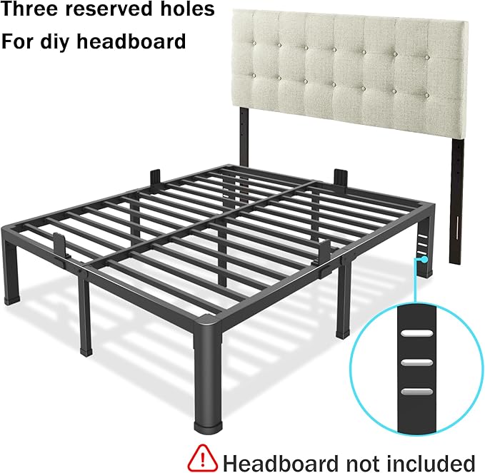 14 Inch King Bed Frame with Rounded Corner and Headboard Hole Mattress Retainers 3500 lbs Heavy Duty Support Metal Platform Bed Frame Noise Free No Box Spring Needed Easy Assembly