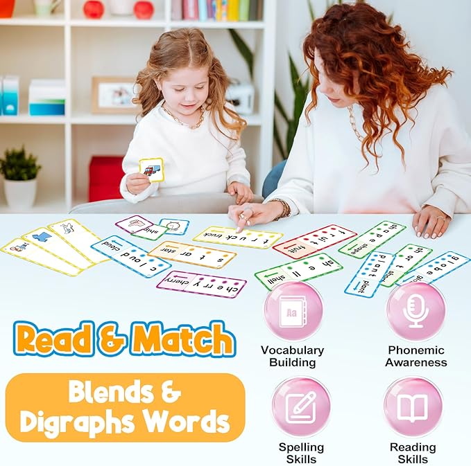 Blends & Digraphs Cards,Phonics Games,Learn to Read,Speech Therapy Toys for Toddlers Kids,Sight Word Games Spelling Reading Learning,Kindergarten Preschool Learning Activities,Educational Toy