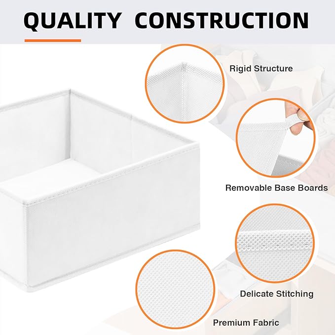 Criusia Closet Drawer Organizer Clothes, 15 Pack White Dresser Organizer for Baby Clothes, Fabric Drawer Dividers for Nursery Bedroom