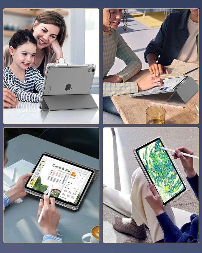 TiMOVO Case for iPad Air 11 M4/M3/M2 Air 5th/4th Gen 10.9 Sky Blue | Pencil Holder Slim Trifold Stand Protective Cover Clear Transparent Back Shell Auto Wake/Sleep