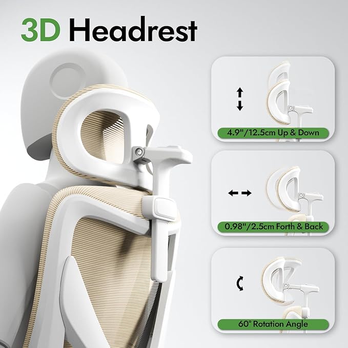 Ergonomic Office Chair - X-Shaped Computer Desk Chair Comfy, Gaming Chair, Office Chair with Lumbar Support, Mesh Office Chairs with Headrests, Desk Chair for Long Hours (White Beige)