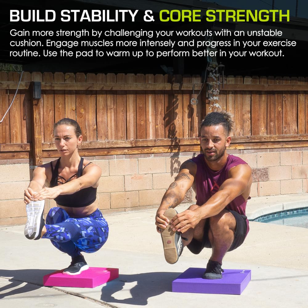 ProsourceFit Exercise Balance Pad – Non-Slip Cushioned Foam Mat & Knee Pad for Fitness and Stability Training, Yoga, Physical Therapy 15.5”x12.75”, Pink