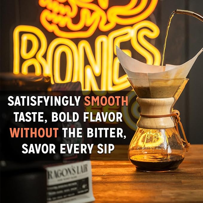 Bones Coffee Company Jacked 'O' Lantern, Pumpkin Spice Flavored Coffee, Medium Roast Low Acid Arabica Beans Compatible with Auto drip and French Press Coffee Maker, 12 Oz Whole Bean