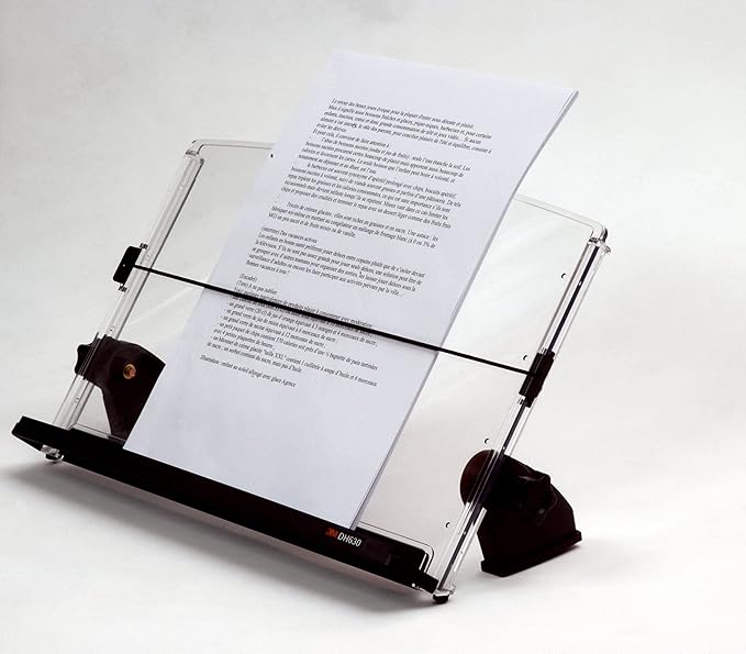 3M Adjustable Document Copy Holder, In-line with Monitor Minimizing Head and Neck Movement, 150 Sheet Capacity Holds Sheets to Books, Elastic Line Guide Keeps Pages Open, 14" Wide, Black (DH630) - Black/Clear