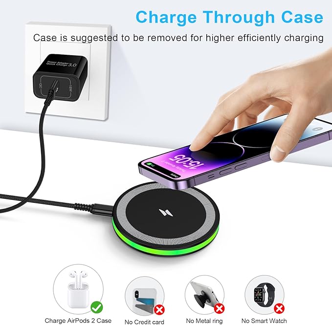 Wireless Charger Fast Charging Pad Android Charging Station Wireless Phone Charger for Android Samsung Galaxy S25 Ultra S25 Plus S25 S24 S23 S22 S21 S20 S10, iPhone 16 Pro Max Plus 15 14 13 12