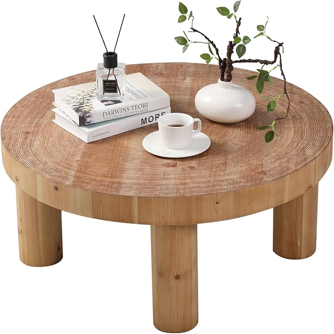RUSTOWN 2-Piece Round Farmhouse Coffee Table, Rustic Coffee Table Sets, Circle Wooden Ring Finish with Solid Wood Legs, Center Tables Set for Living Room (Natural)