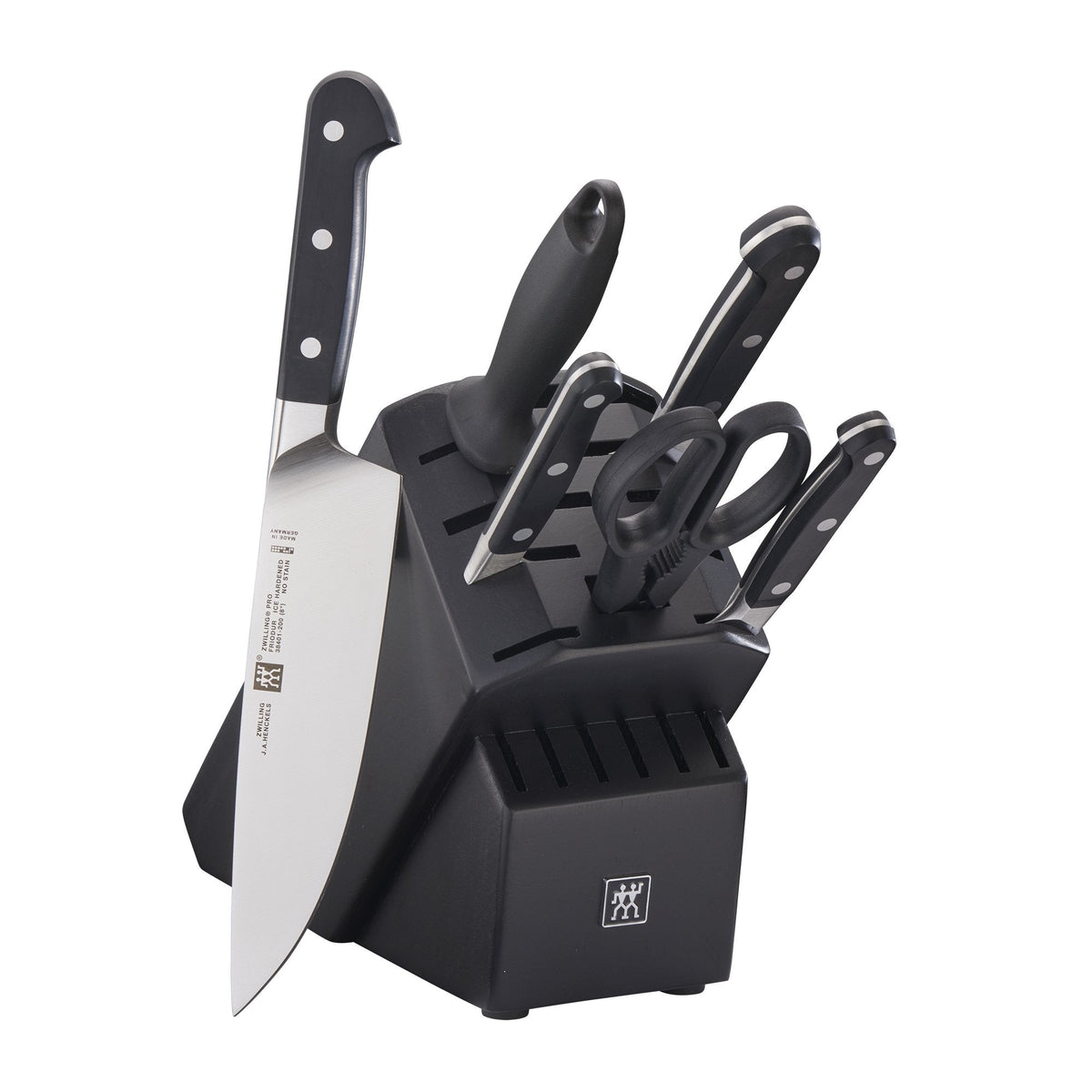 ZWILLING Pro 7-Piece Razor-Sharp German Knife Block Set with Bonus Sharpener, Made in Company-Owned German Factory with Special Formula Steel perfected for almost 300 Years, Dishwasher Safe