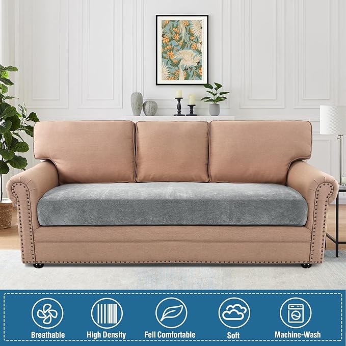 H.VERSAILTEX Sofa Covers Washable High Stretch Couch Cover Thick Soft T Cushion Sofa Slipcovers All Seasons Universal Sofa Couch Covers for Sectional Slipcovers(3 Seater Sofa Cushion Cover,Dove)