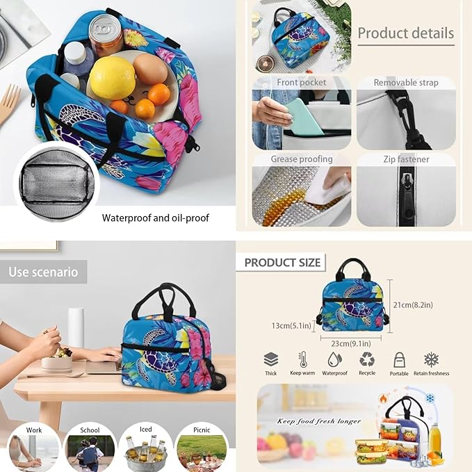 Sea Turtle Backpack for Girls, 3PCS Kids School Bag with Lunch Box Pencil Case Lightweight Book Bag Set for School Travel, Large School Backpack for Kids, Blue
