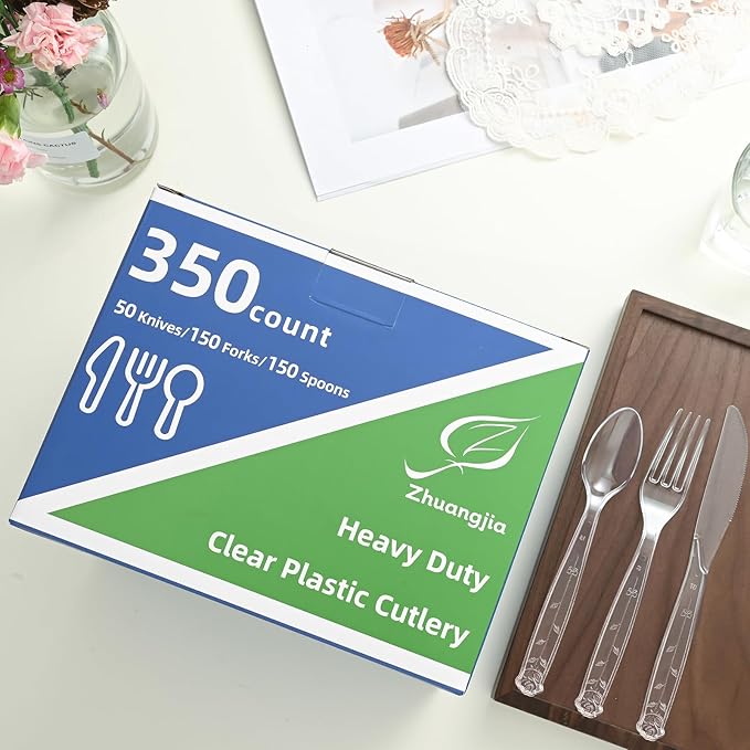 350pc Heavy Duty Plastic Silverware Set: 150 Forks/150 Spoons/50 Knives