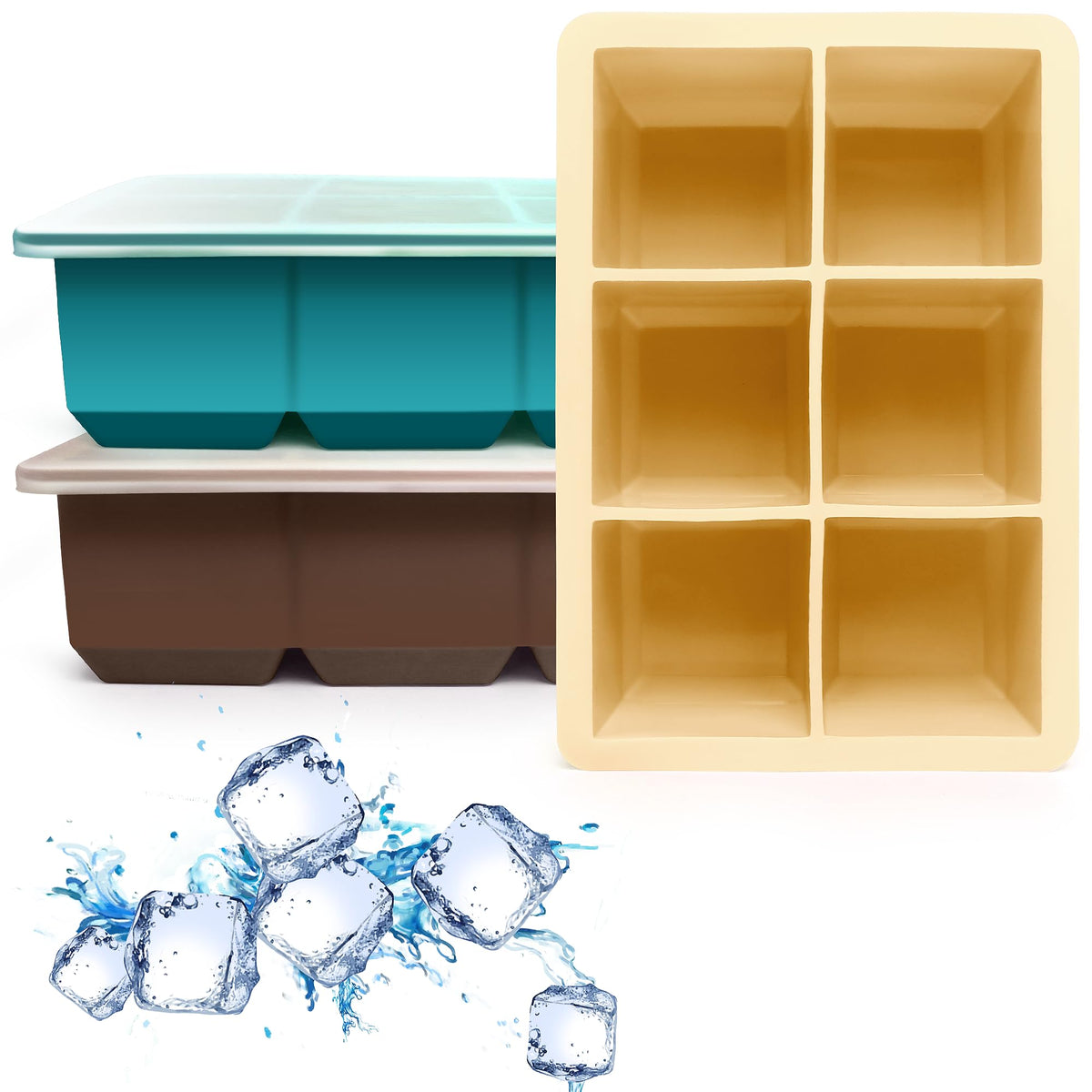 Excnorm Silicone Ice Cube Trays 3 Pack - Large Size Silicone Ice Cube Molds with Leak Proof Removable Lid Square Ice Cube Tray And BPA Free for Cocktail,Whiskey, Stackable Flexible Ice