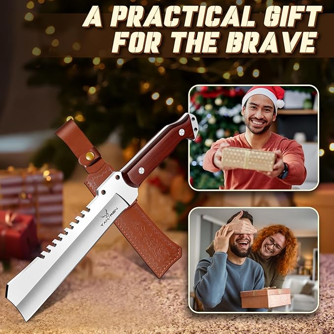 TAN REN Machete for Cutting Trees Heavy Duty, Survival Machete with Sheath for Yard Work, Full Tang Fixed Blade Knife with Wood Handle, Camping Machetes Heavy Duty, Clearing Brush and Gardening