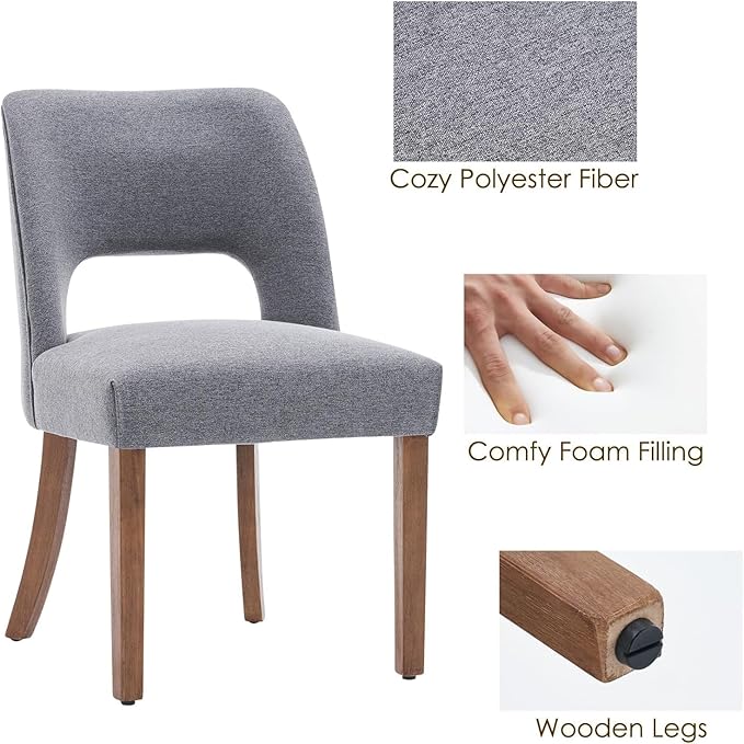 VKNOW Wooden Dining Chairs Set of 4, Modern Fabric Upholstered Dining Room Chair Kitchen Chairs, Farmhouse Dinner Chair for Kitchen Dining Room, Fabric Grey