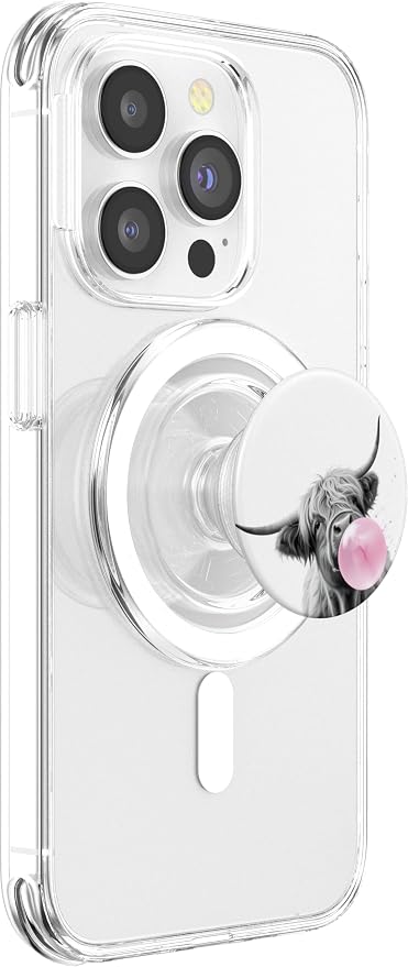 Funny Highland Cow Blowing Bubblegum Art PopSockets Adhesive PopGrip