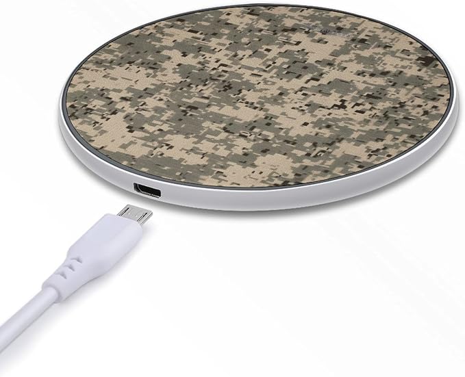 Army Digital Camouflage Wireless Charger Aluminum Alloy Frame 10W Fast Charging Pad with Indicator Light 6mm Thin & Portable Wireless Charging Pad for Travel Home Office Desk