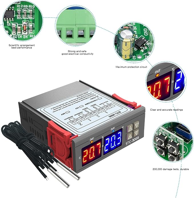 Oumefar Digital Display Intelligent Temperature Controller Dual Control for Precise Temperature Control in Home BrewingFermentation Operations (110-220V)