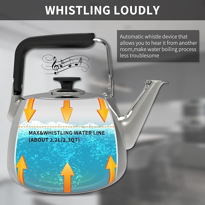SADOMAIN Whistling Tea Kettle, 2.3QT Teapot for Stovetop Incl. Induction