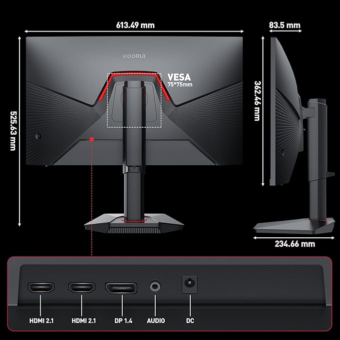 KOORUI 27 Inch 4K Gaming Monitor, Dual Mode(UHD 160Hz / FHD 320Hz), Fast IPS 2160p PC Monitor, 95% DCI-P3, HDR400, Eye-Care, Height/Pivot/Tilt Adjustability, VESA Mountable,HDMI 2.1/DP 1.4, G2741L