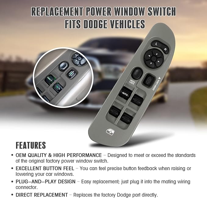 Power Window Switch and Taupe Bezel Fits for 2002-2009 Dodge Ram 1500 2500 3500, 2001-2004 Dodge Dakota, 2001-2003 Dodge Durango,2005-2009 Dodge Sprinter 2500 3500 OEM 56049805AB