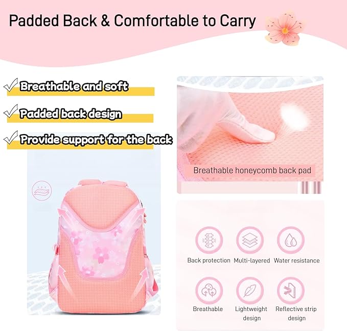 Kids Backpack School Bags for Girls, Cute Princess Backpack Multi-pocket Elementary School Students Bookbag for Girls, Purple