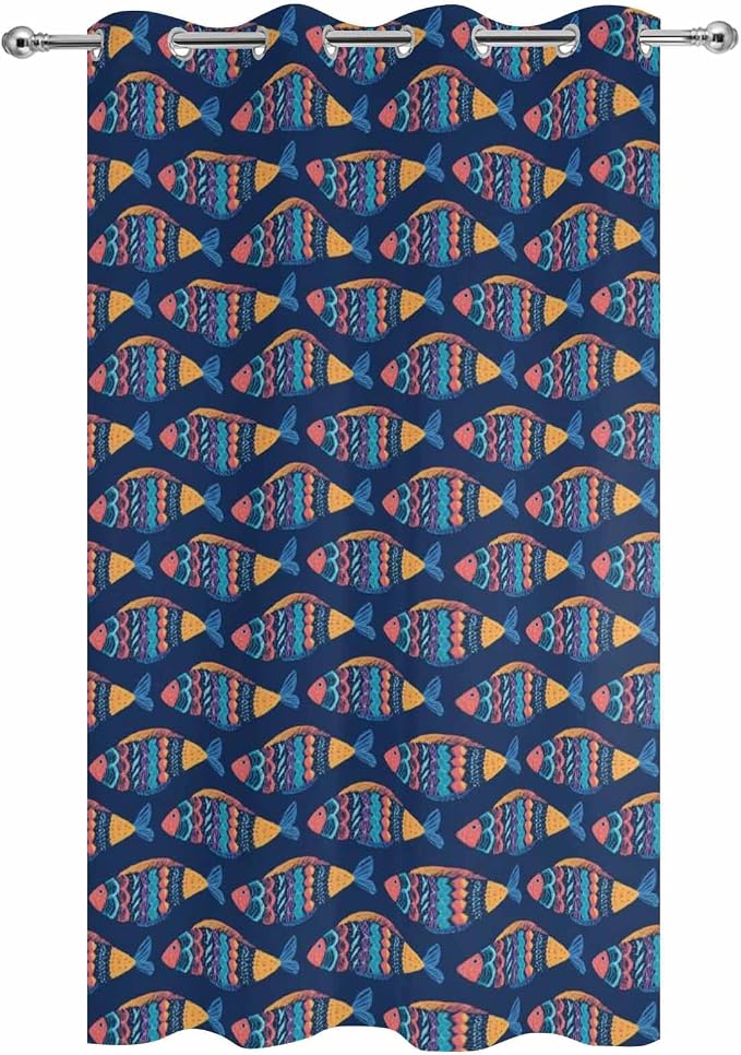 Fish Outdoor Curtains for Patio Vintage National Wind Fish Blue Waterproof