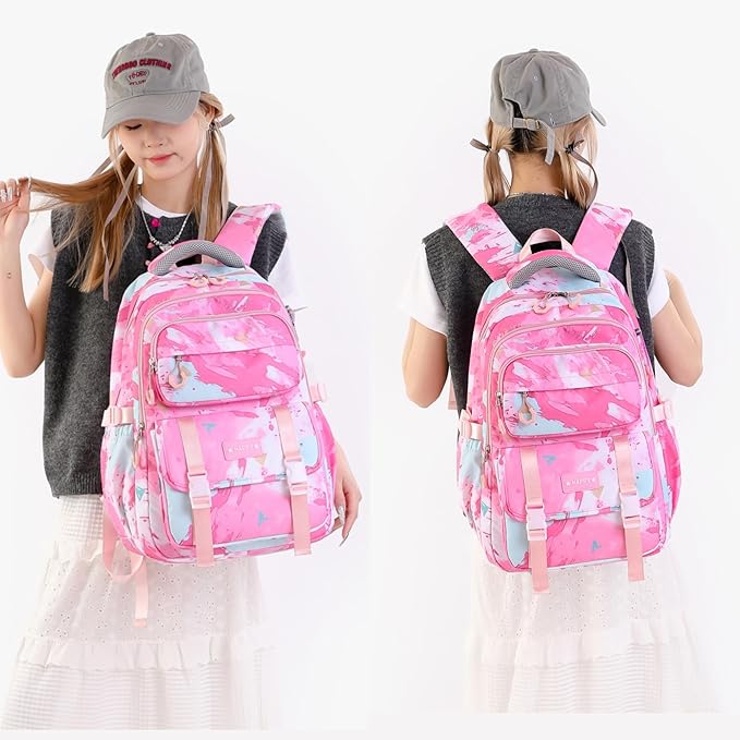 3Pcs Backpack for Girls Kids Backpacks with Lunch Box Elementary Middle High School Backpacks Students Bookbag Set School Bags for Teens Girls (Pink)
