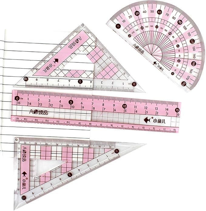 LABANCA 8 Pcs Compass Set with Protractor Rulers Pencil for Math Geometry (X-Pink)