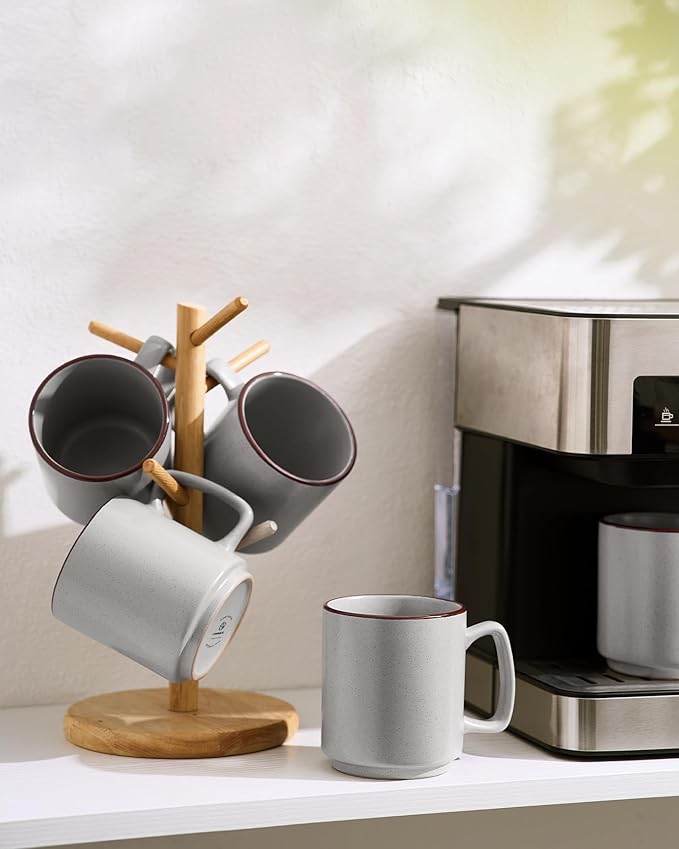 famiware Coffee Mugs Set of 6, Nebula 14oz Coffee Mugs, Ceramic Cup Set with Handle for Latte, Tea, Milk, Cappuccino, Cocoa, Light Gray
