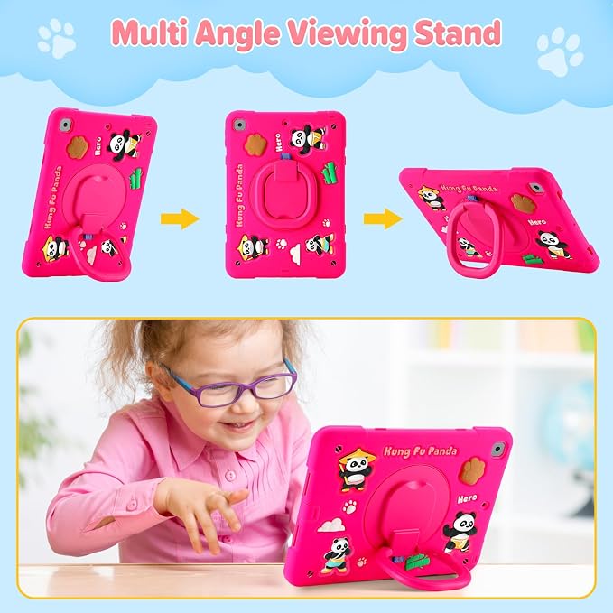 Case for iPad A16 11th Generation 11 Inch 2025 iPad 10th Generation 10.9 Inch 2022 Silicone 3D Panda Design Kids Case Heavy Duty Protection with Kickstand/Pencil Holder/Strap