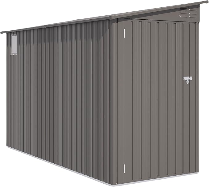 4 * 9.2 FT Outdoor Storage Shed, Galvanized Steel Garden Shed with Lockable Door & Window, Waterproof Metal Tool Storage for Garden, Backyard, Patio, Lawn(Gray)