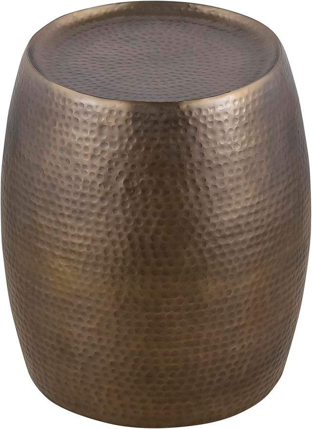 Modern Contemporary Round Aluminum Material 32" Coffee Table and 21" Height Table 2PC Table Set with Hand Hammered Design Antique Gold