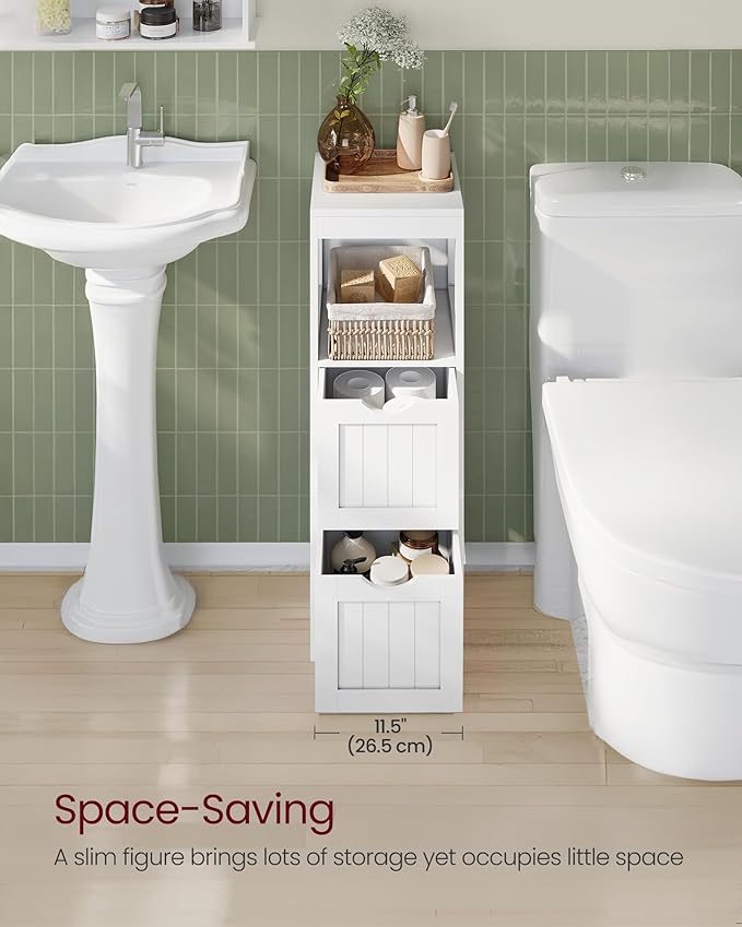 VASAGLE Storage Cabinet, Storage Organizer Rack Stand for Bathroom, Living Room, Bedroom, Multifunctional Corner Unit, 2 Drawers, 35 Inches in Height, White UBBC42WT