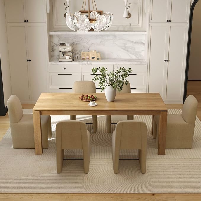 Khaki Upholstered Chenille Dining Chairs Set of 2, Mid Century Modern Dining Room Chairs with Deep Seat & Curved Back, Armless Side Chair Comfy Kitchen Chairs for Living Room/Kitchen