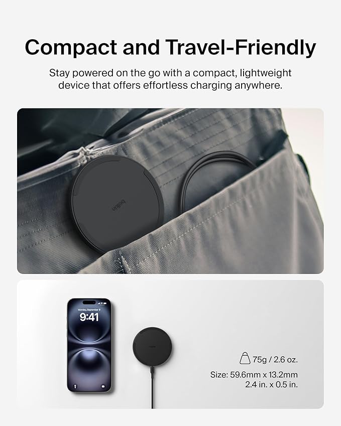 Belkin Wireless Charging Pad 15W - Qi Charger, Charging Station for Apple iPhone 17, iPhone 16/15/14 Series, AirPods, Samsung Galaxy S25, Galaxy S24, Pixel - 5ft Cable Included - Black