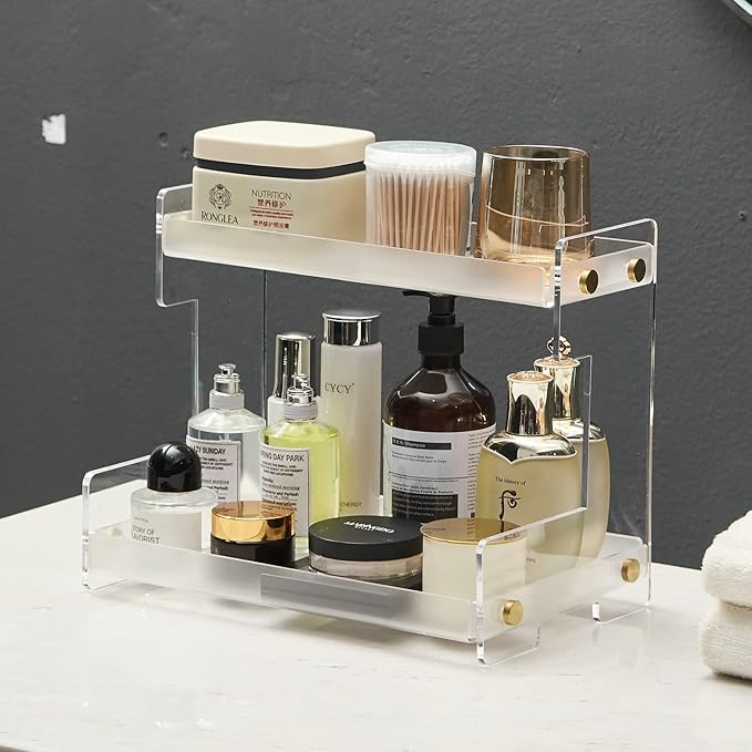 FFK Bathroom Organizer Countertop, 2 Tier Bathroom Counter Organizer Kitchen Spice Rack Cosmetic Organizer,Countertop Storage for Bathroom, Kitchen, Living Room, Bedroom, Dressing Table