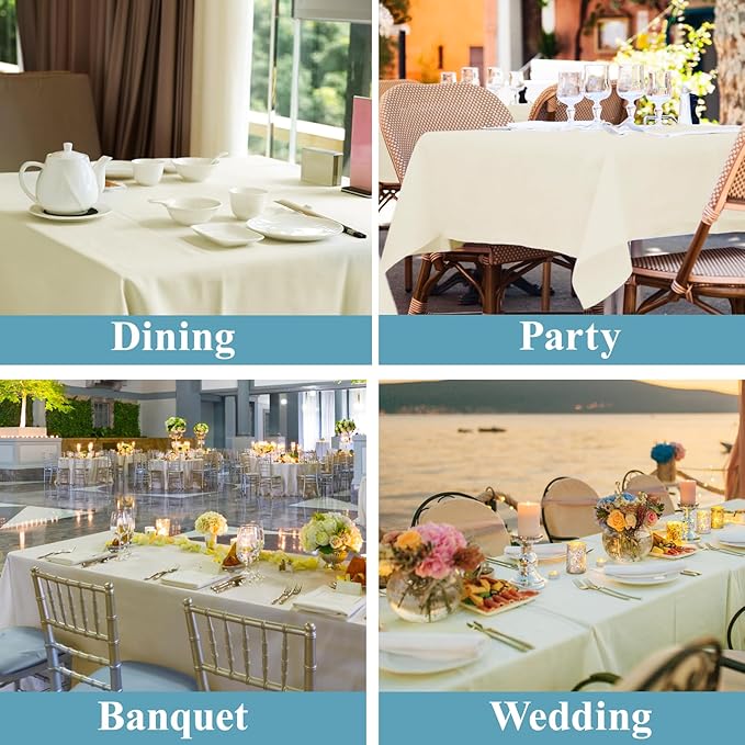 VidaFete 1 Pack Tablecloth 90 * 156inch Rectangle Table Cloth Polyester, Stain Wrinkle Resistant Polyester Dining Table Cover for Kitchen Dinning Party Wedding Tabletop Buffet Decoration(Ivory)