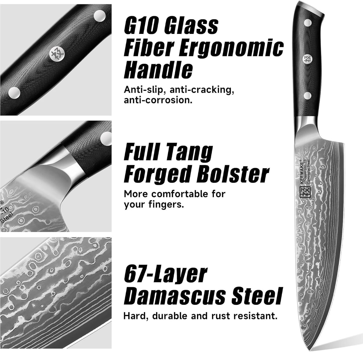 KEEMAKE Damascus Chef Knife, 8 Inch Kitchen Knife